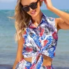 Aloha' Print Front Tie Top White