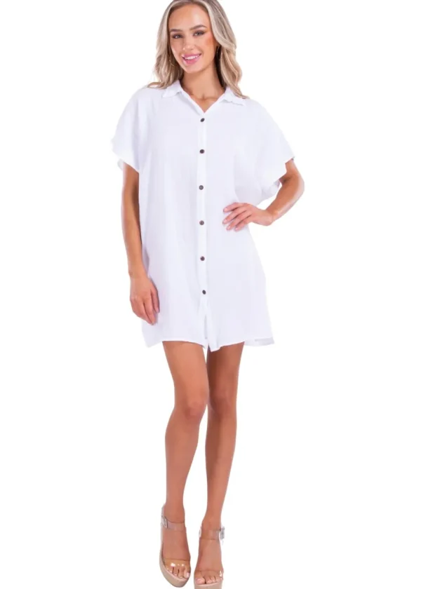 Annmarie' Button-Up Mini Tunic Dress White