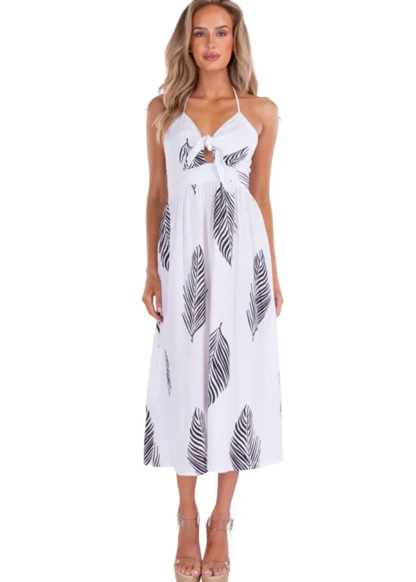 April' Palm Print Maxi Dress White