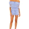 Bay' Off Shoulder Mesh Top Blue