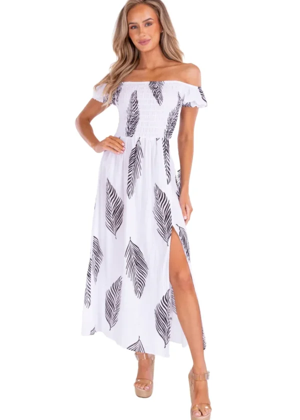 Catalina' Off Shoulder Palm Print Maxi Dress