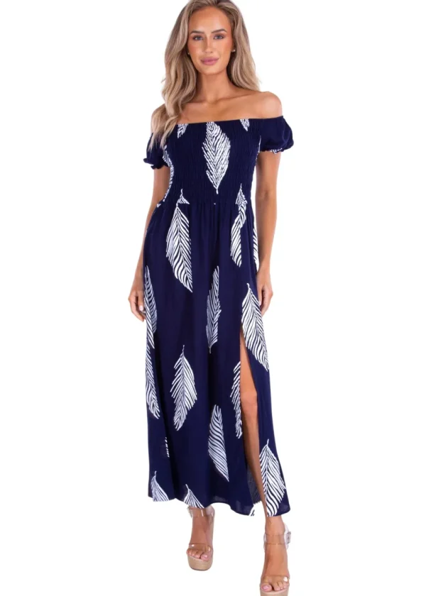 Catalina' Off Shoulder Palm Print Maxi Dress