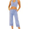 Dawn' Crochet Hem Capris Blue