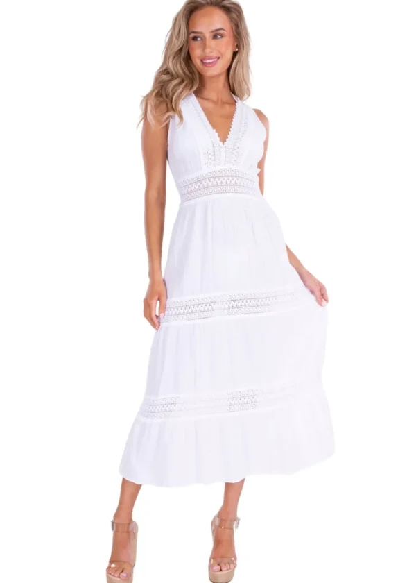 Gabrielle' Cotton Maxi Dress with crochet details