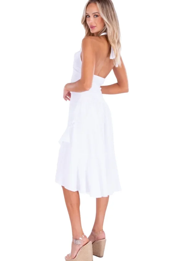 Harmony' Ruffle Trim Midi Dress White
