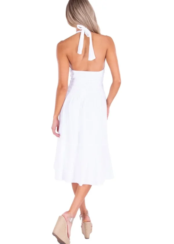 Harmony' Ruffle Trim Midi Dress White