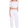 Kinsley' Crochet Hem Side Slit Pants White