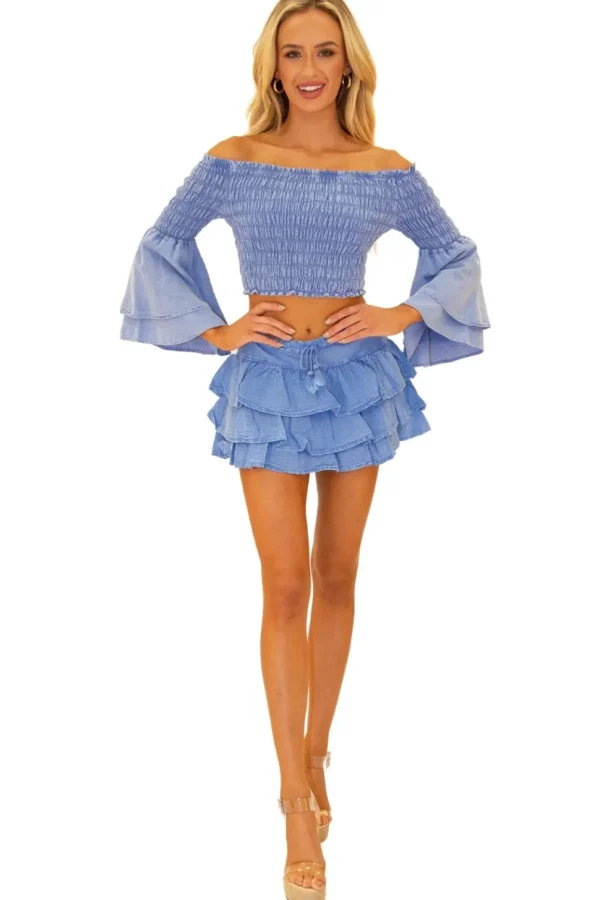 Lana' Shirred Bell Sleeve Top