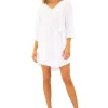 Leah' Crochet Trim Tunic Cover-Up White
