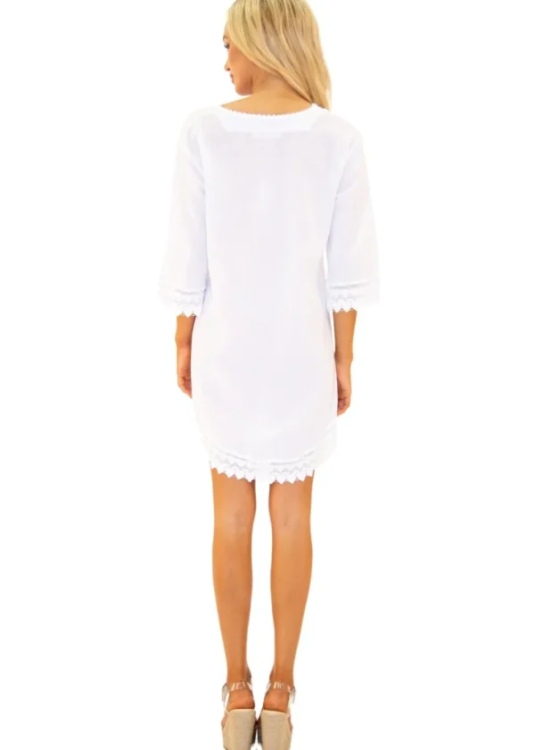 Leah' Crochet Trim Tunic Cover-Up White