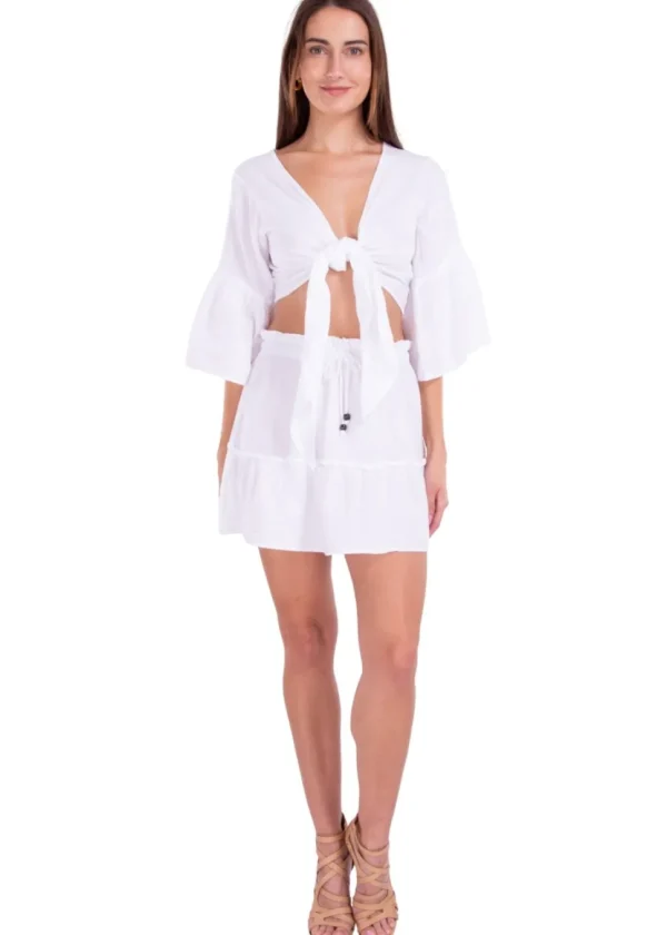Liv' Tie-Front Flare Sleeve Top White