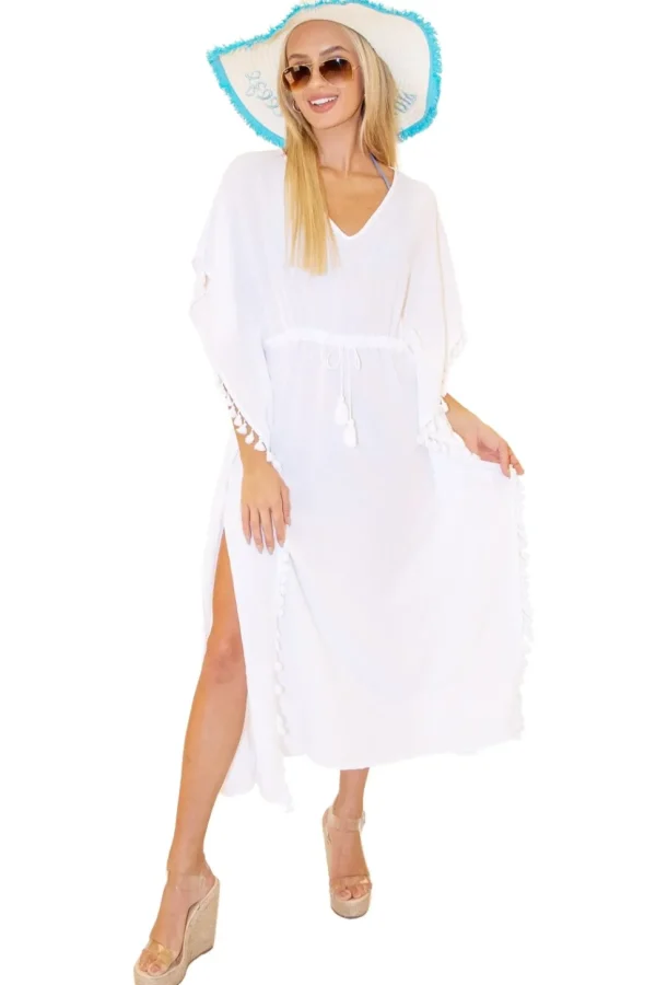 Lucia' Tassel Trim Kaftan Cover-Up