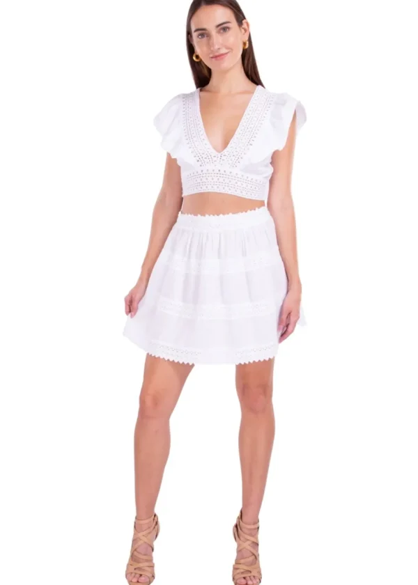 Monica' Crochet Panels Skirt White