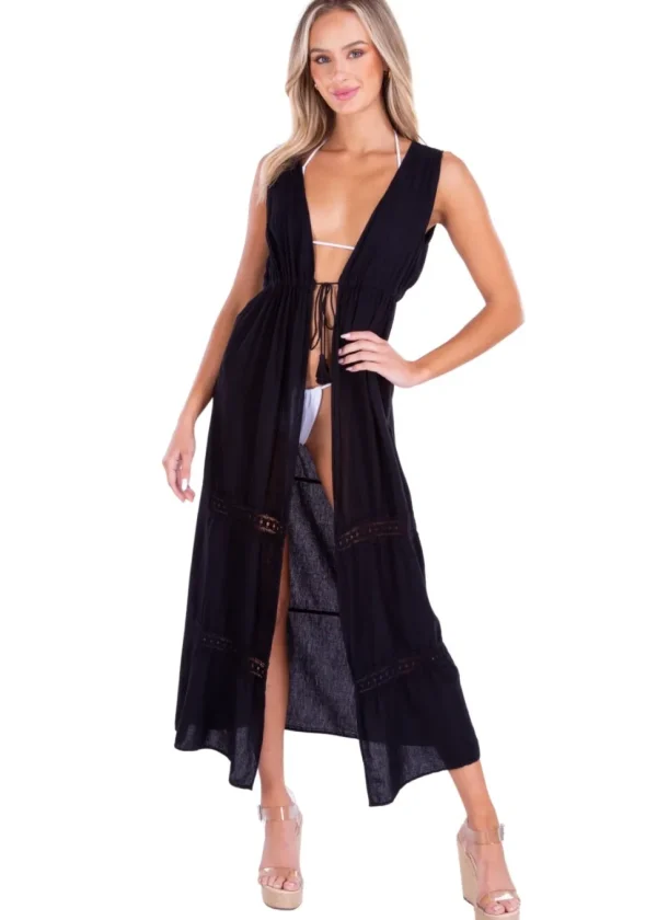 Natalie' Open Front Cover-Up Black