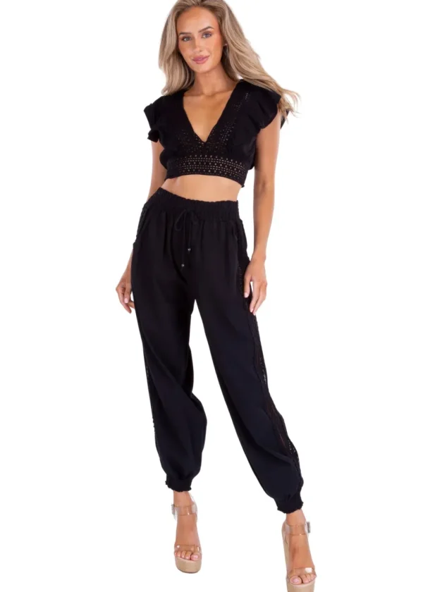 Rachel' Crochet Hem Ruffle Top