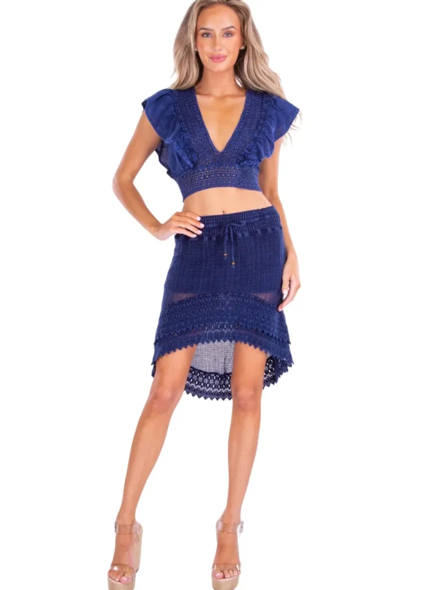 Rachel' Crochet Hem Ruffle Top