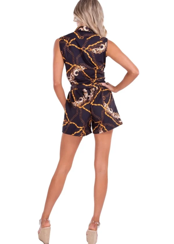 Stay Golden' Print Front Tie Top Black
