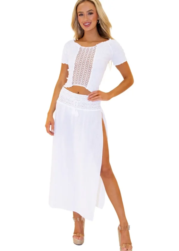 Teagan' Crochet Cut Out Top White