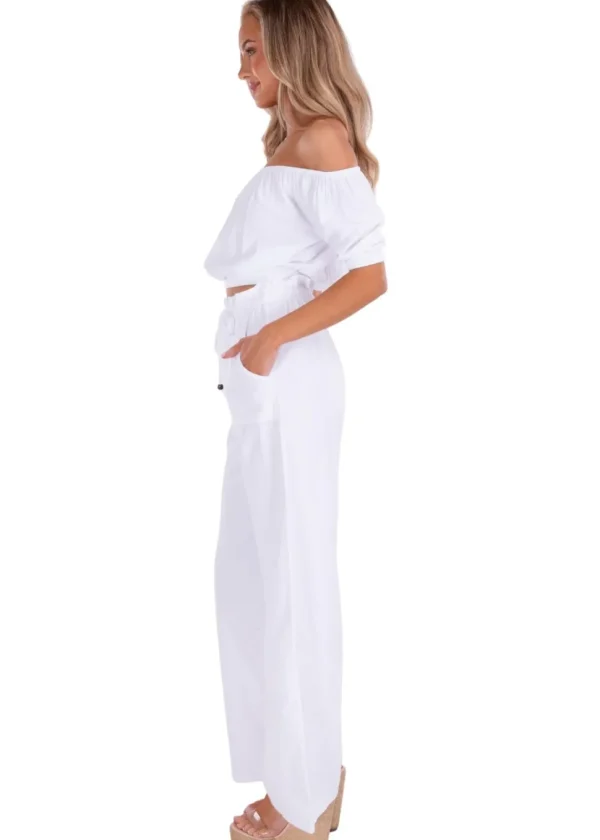 Valeria' Paperbag Waist Wide Leg Pants White