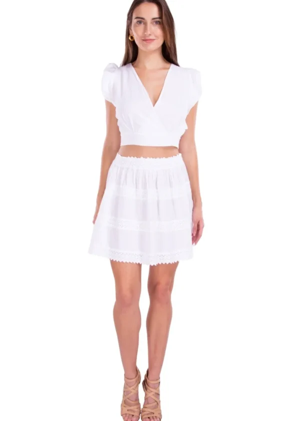 Vanessa' Ruffle Shoulder Tie Back Top White